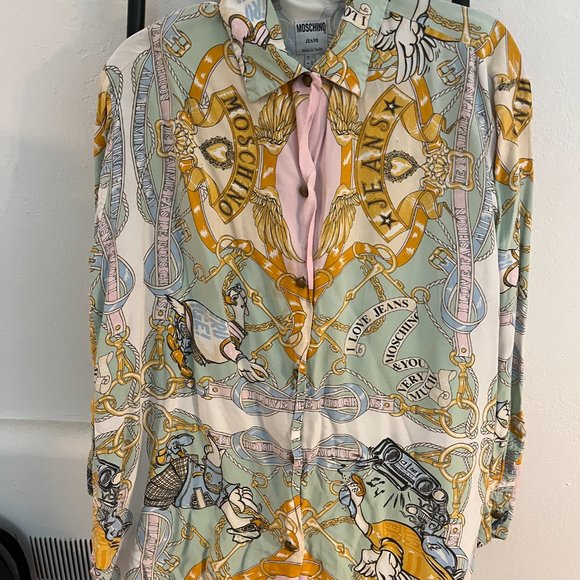 Moschino duck print, worn by Rihanna, VTG print duck Moschino Blouse sz 8 - Picture 9 of 10